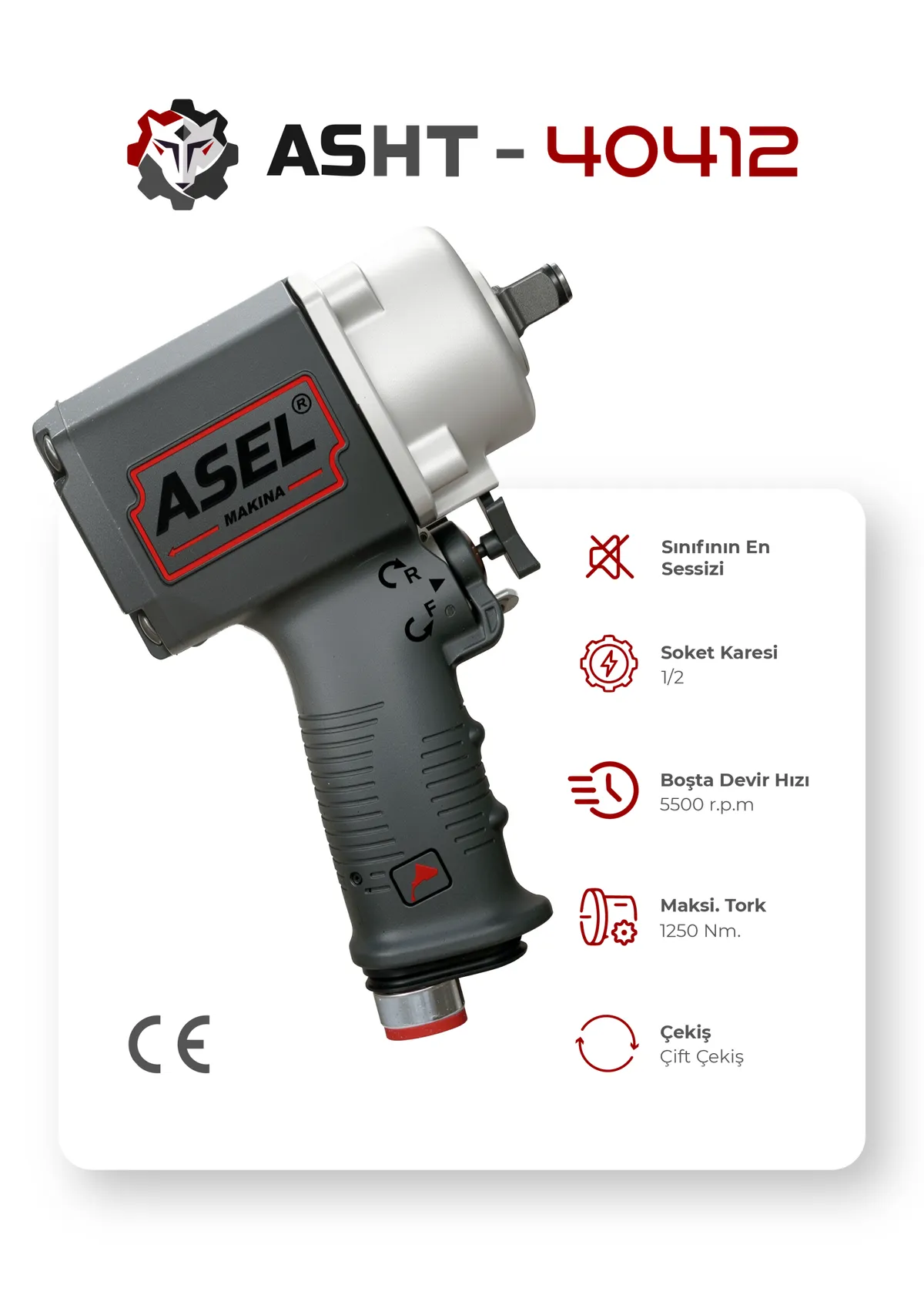 Asel ASHT-40412 Havali Somun Sikma 1/2 1250Nm