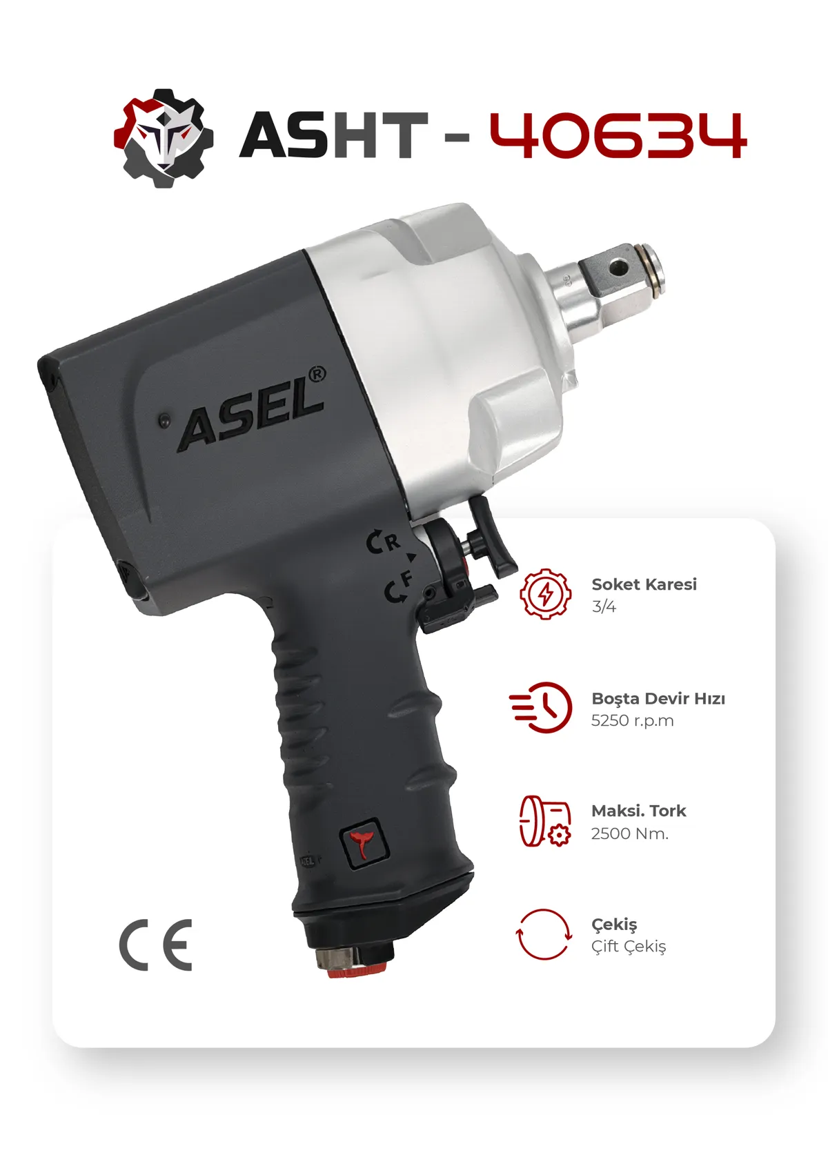 Asel ASHT-40634 Havali Somun Sikma 3/4 2500Nm