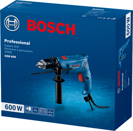 Bosch GSB 600 600W darbeli matkap, stüdyo ürün fotoğrafı