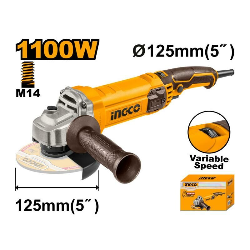Ingco AG1100385E 1100W Kablolu 125mm Devir Ayarlı Avuç Taşlama