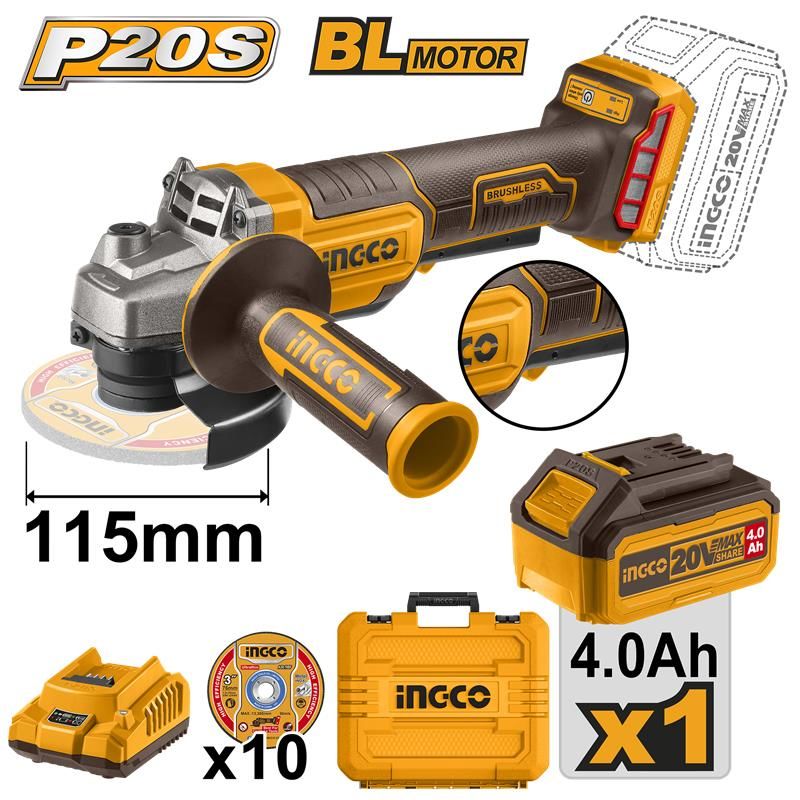 Ingco CAGLI2111561 20V Akülü Kömürsüz 115mm Avuç Taşlama