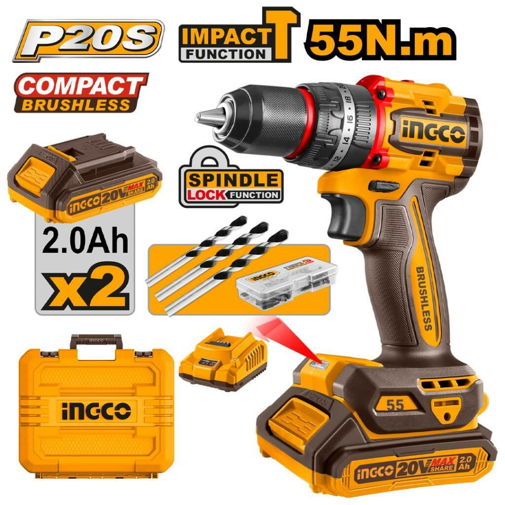 Ingco CIDLI20558E 20V Akülü Kömürsüz Darbeli Matkap