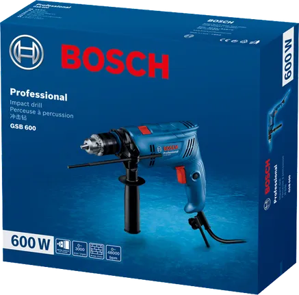 Bosch GSB 600 600W darbeli matkap, stüdyo ürün fotoğrafı