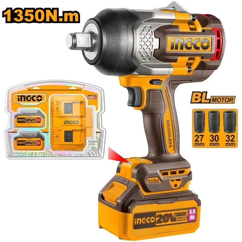 Ingco CIWLI201351 20V Akülü Kömürsüz 3/4" Somun Sıkma